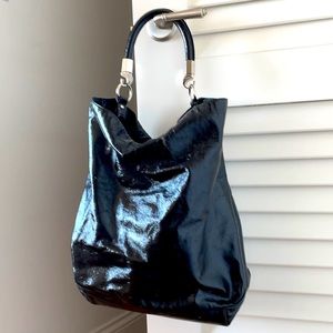 YSL Rive Gauche Hobo in black patent leather
